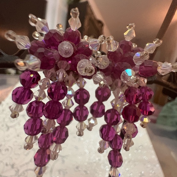 Vintage Raspberry Crystal & Clear Cluster Beauty Sm drop New Earring - Picture 7 of 12